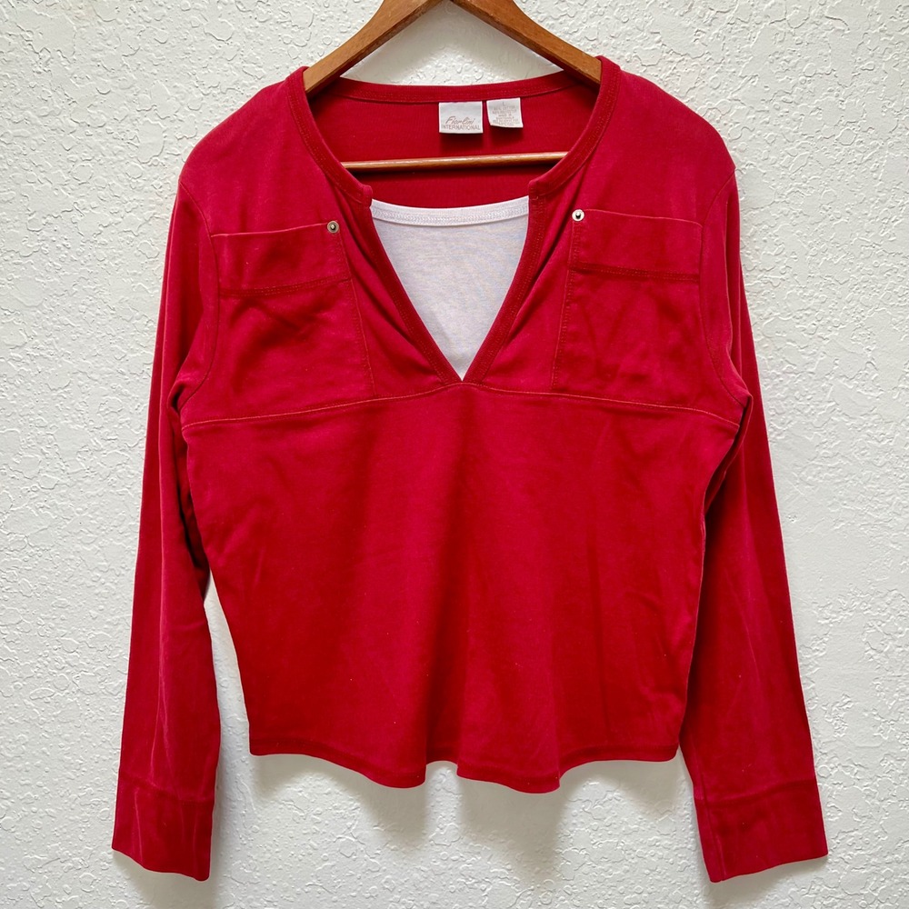 Fiorilini International‎ Red Long Sleeve Layered Look Top L VTG Career Casual